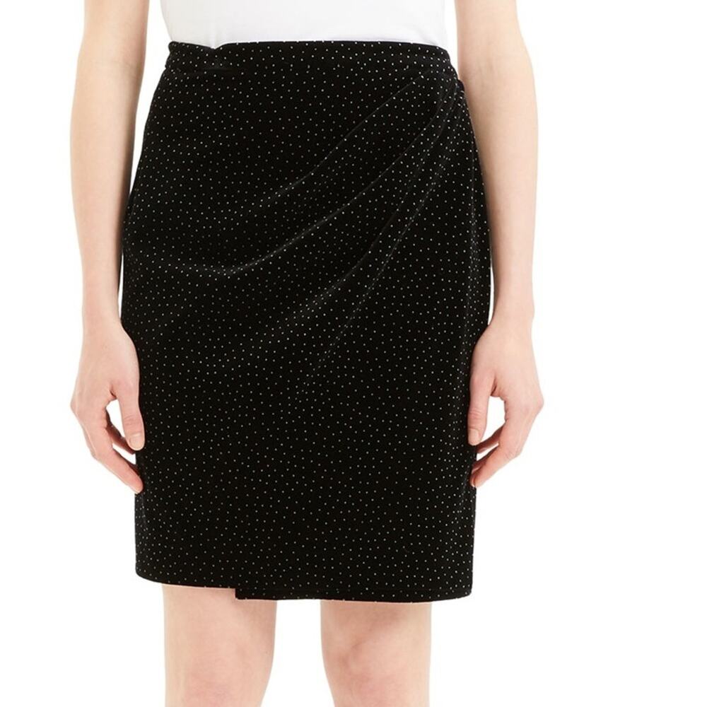 THEORY Women’s Dot Pleated Wrap Skirt Black Velvet Size 0